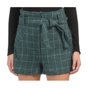 House of Harlow 1960 Green Black Plaid Wool Blend High Waisted Womens Shorts XS